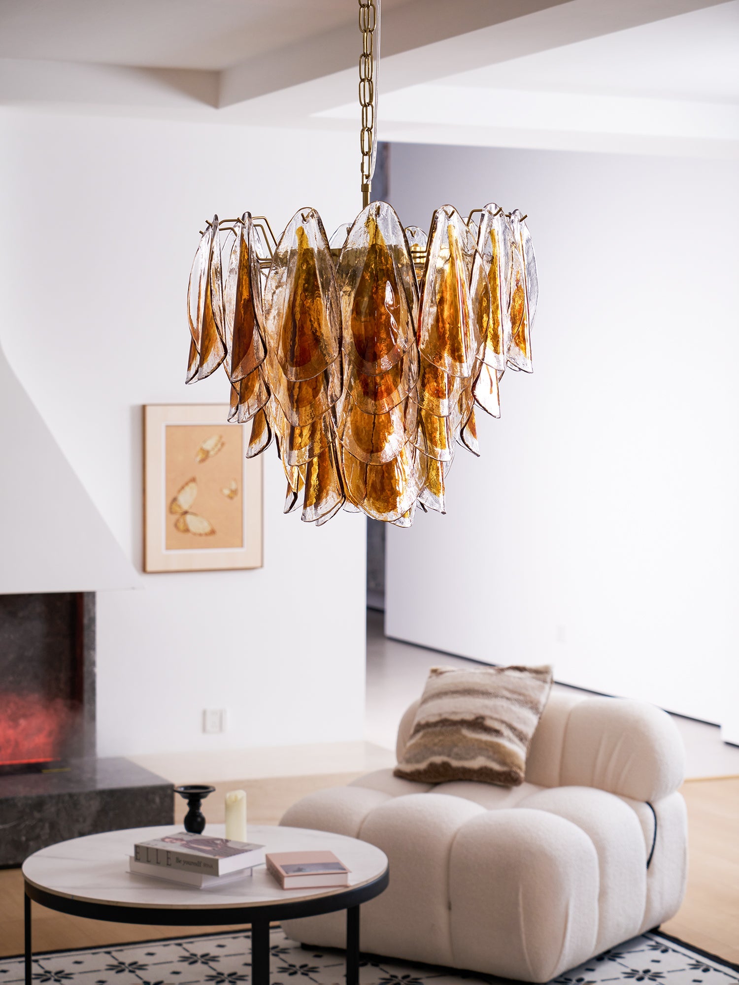 Aurora Chandelier Amber Leaf Glass Layered Organic Warmth - Blowlighting