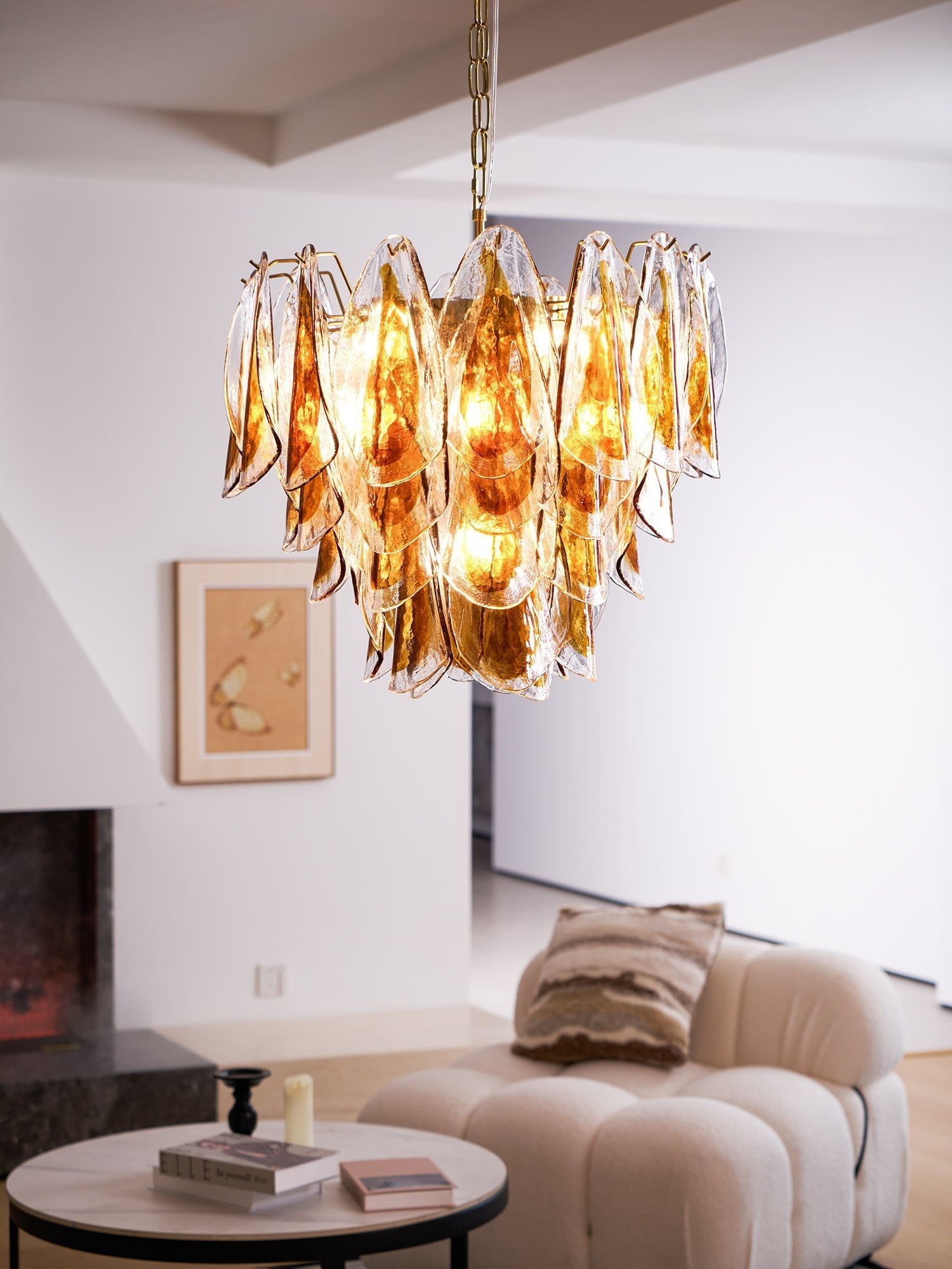 Aurora Chandelier Amber Leaf Glass Layered Organic Warmth - Blowlighting