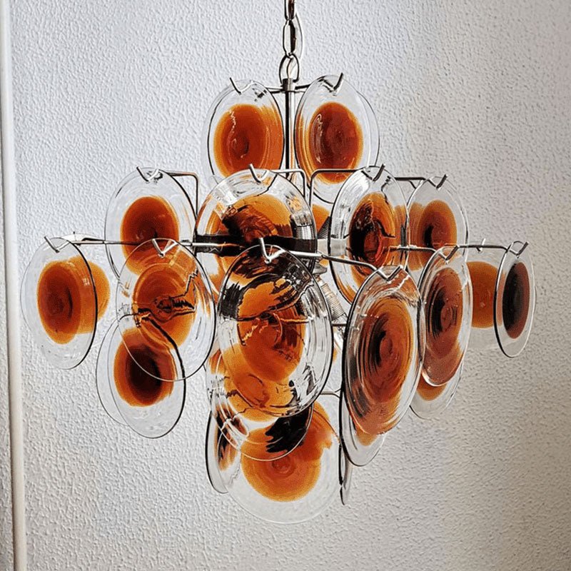 Aurora Chandelier Murano Glass Disc Mid Century - Blowlighting