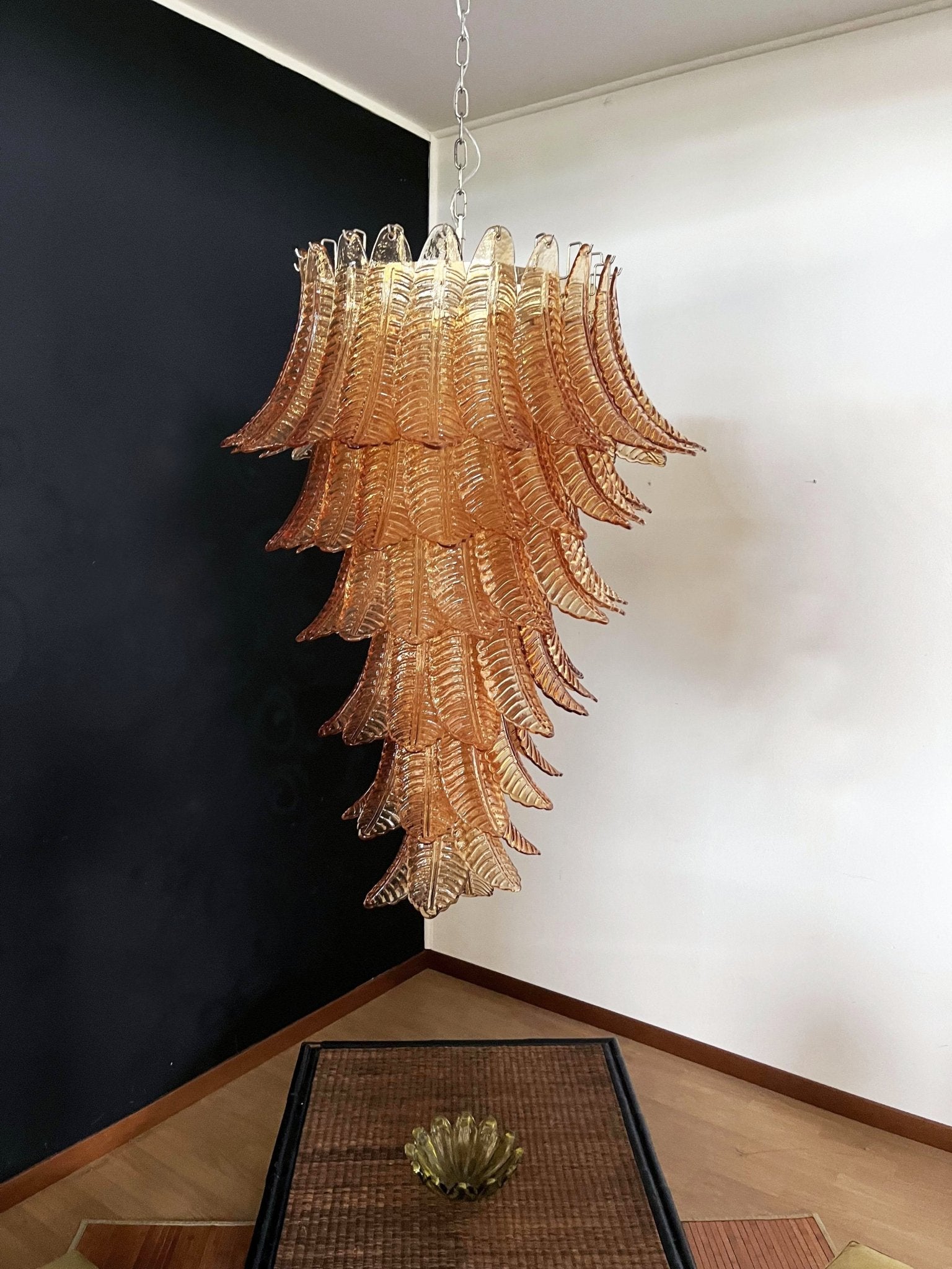 Aurora Chandelier Amber Glass Leaf Layered Statement Artistic - Blowlighting
