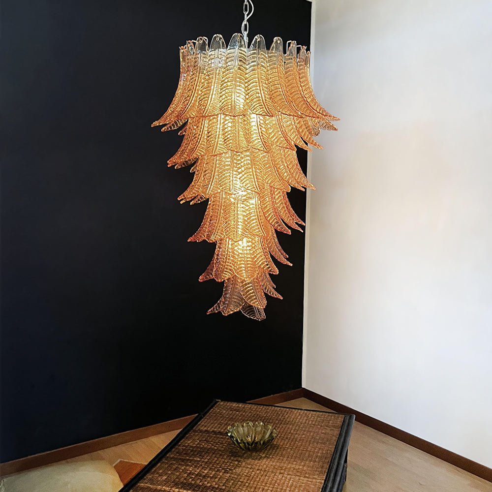 Aurora Chandelier Amber Glass Leaf Layered Statement Artistic - Blowlighting