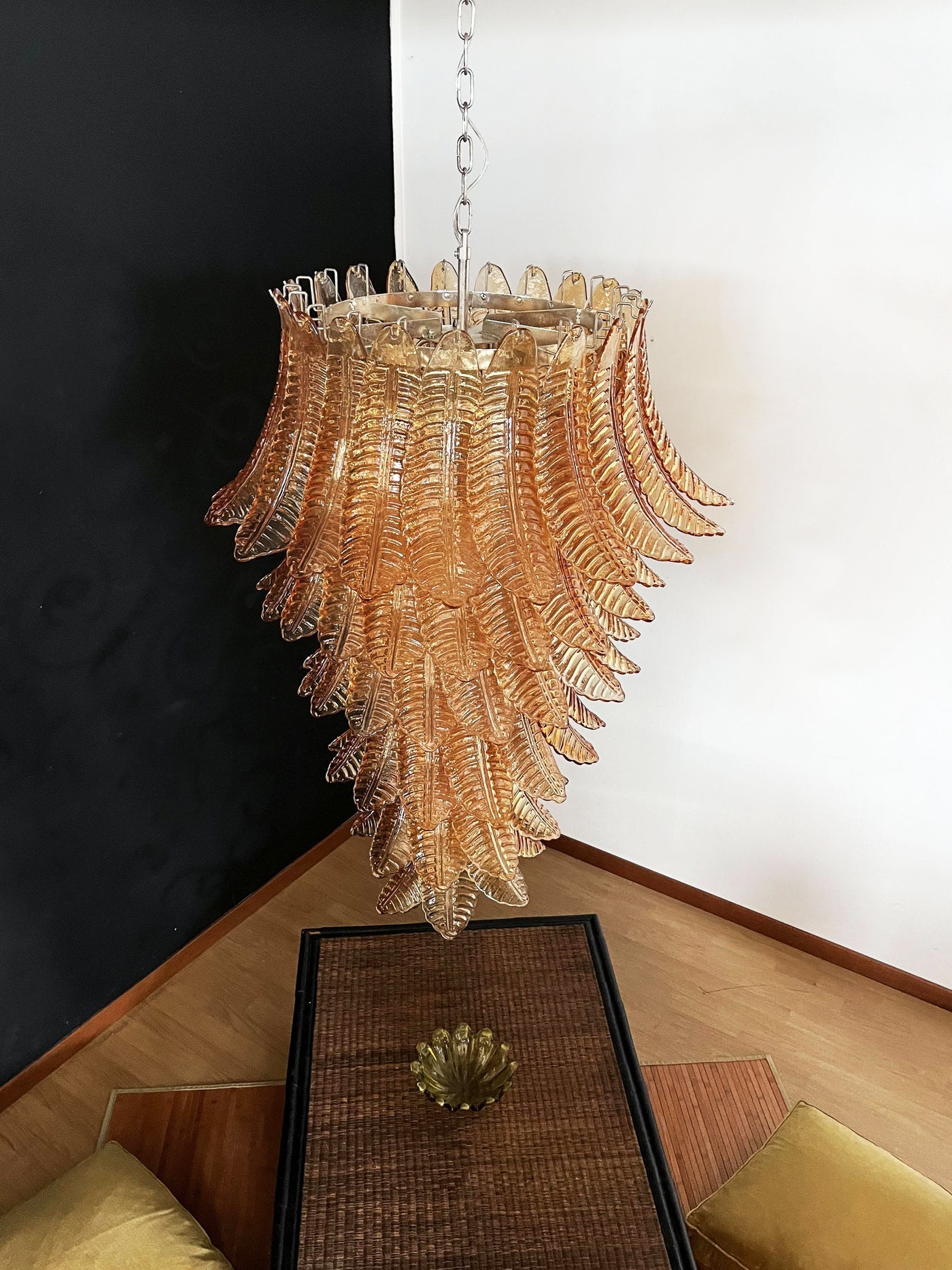Aurora Chandelier Amber Glass Leaf Layered Statement Artistic - Blowlighting
