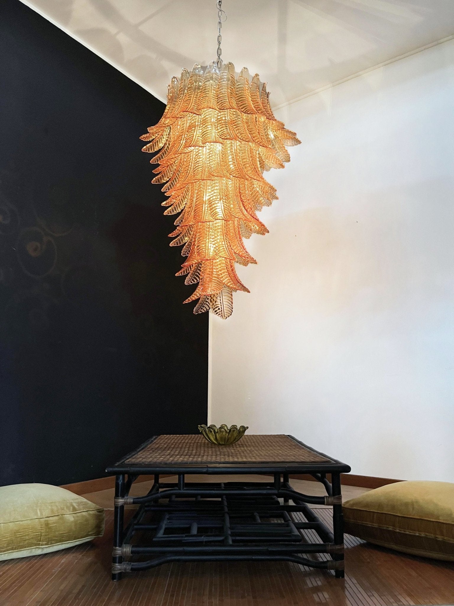 Aurora Chandelier Amber Glass Leaf Layered Statement Artistic - Blowlighting