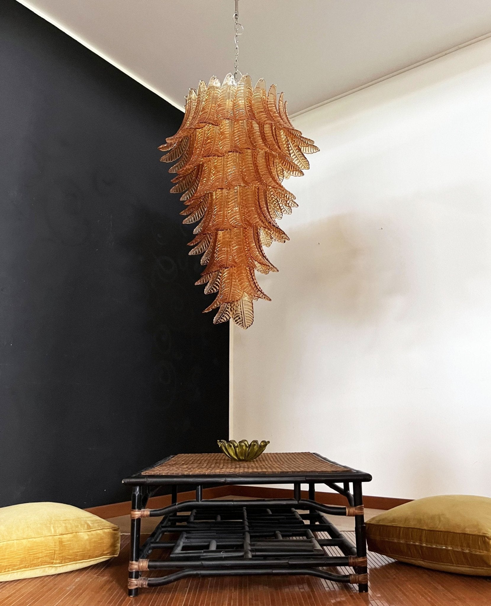 Aurora Chandelier Amber Glass Leaf Layered Statement Artistic - Blowlighting