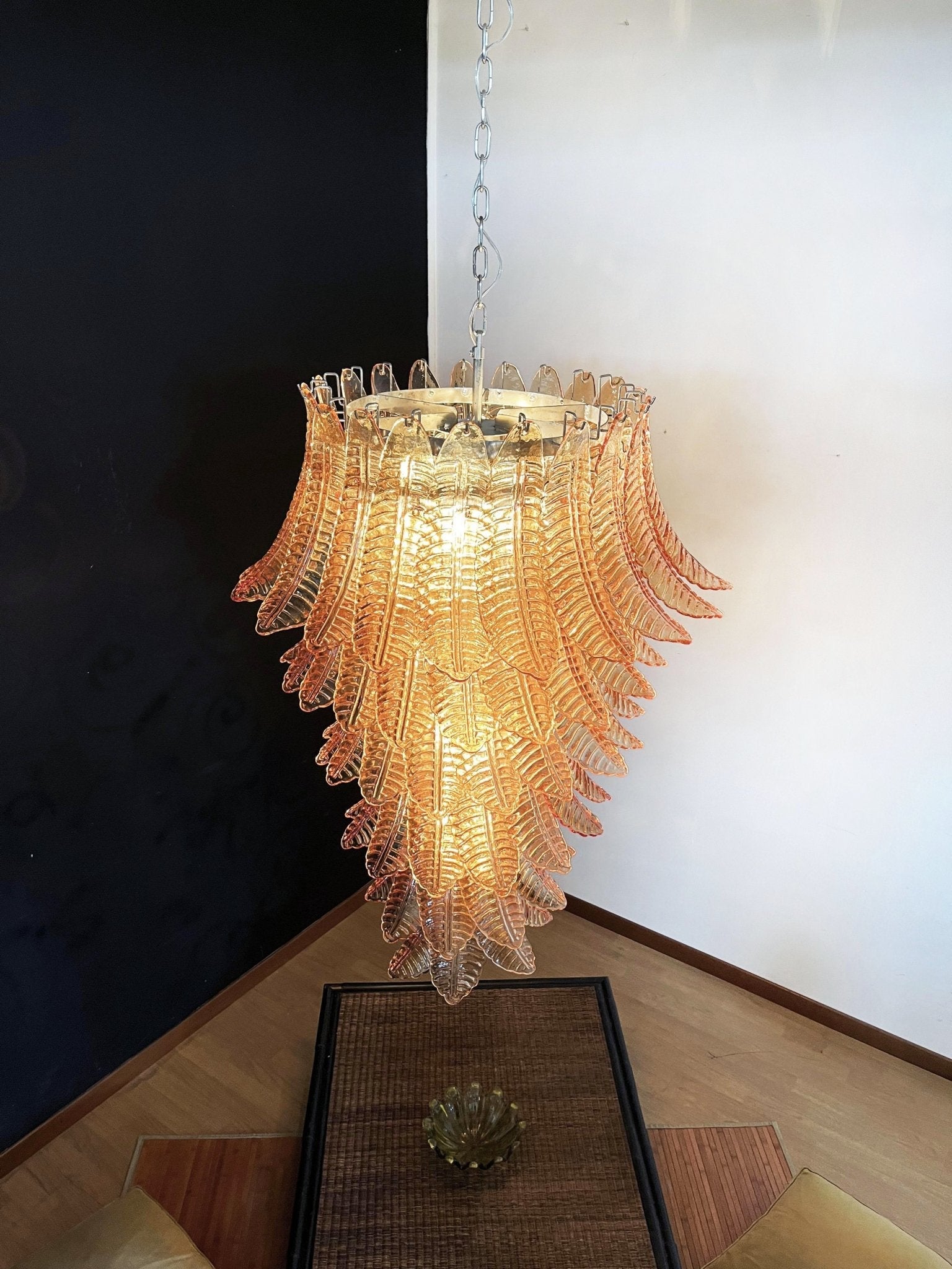 Aurora Chandelier Amber Glass Leaf Layered Statement Artistic - Blowlighting