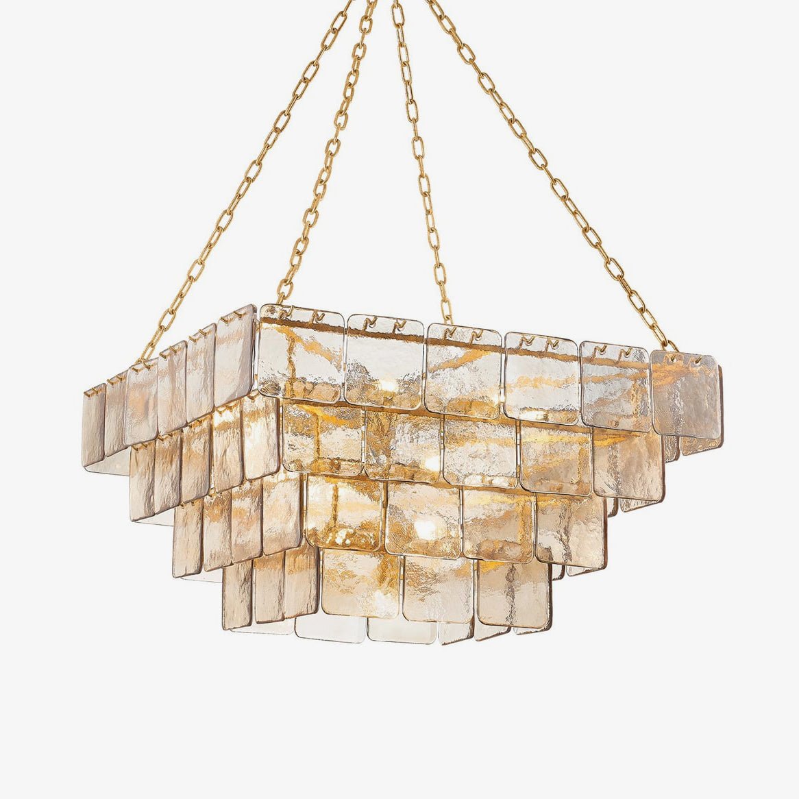 Aurora Chandelier Chain Champagne Piastre Glass Tiered - Blowlighting