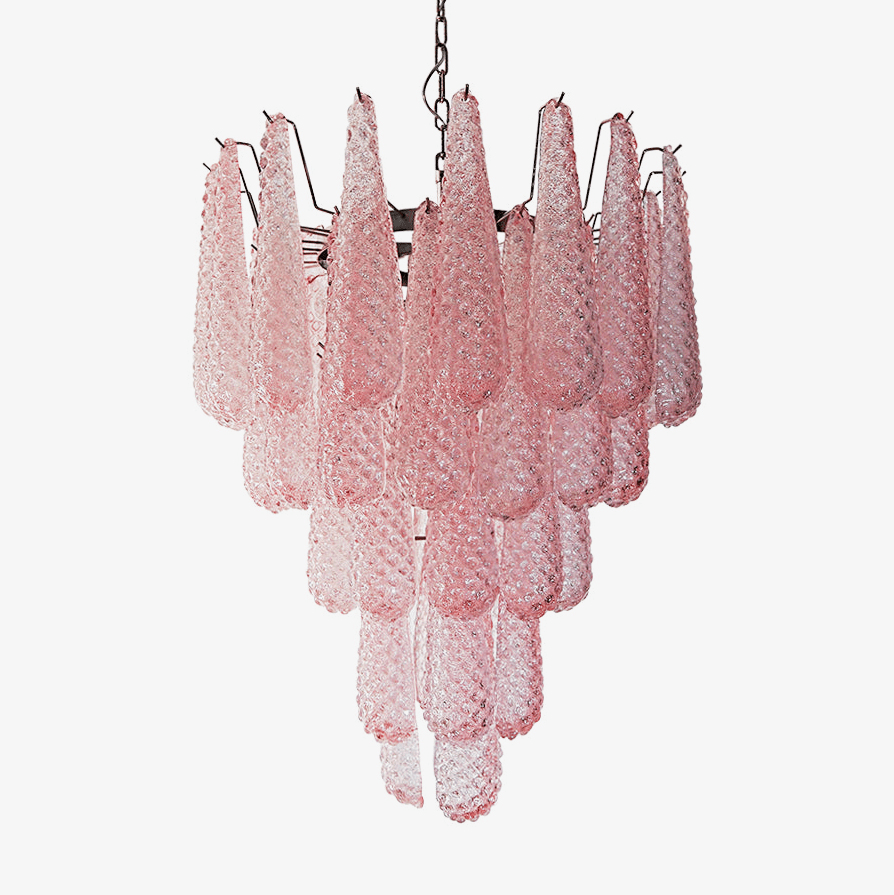 Aurora Chandelier Pink Droplet Murano Glass Diamond Pattern Waterfall - Blowlighting
