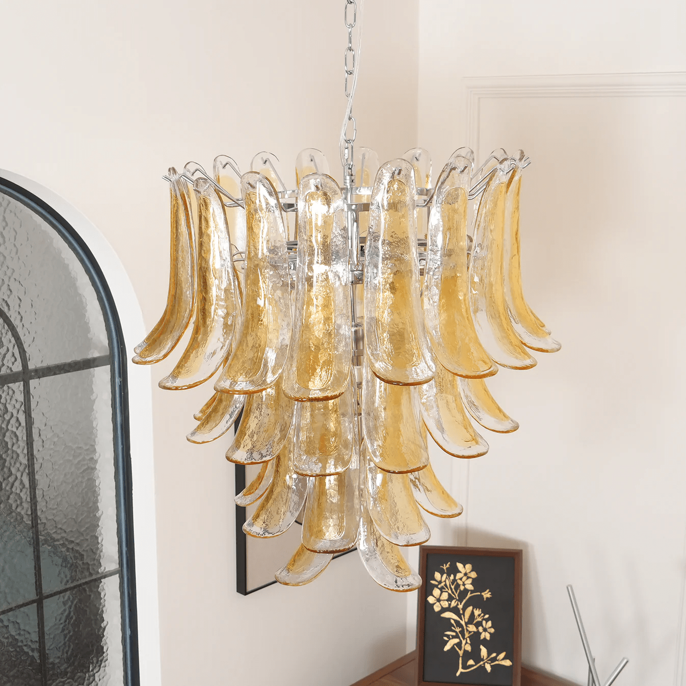Aurora Chandelier Amber Lily Murano Glass Layered Centerpiece - Blowlighting