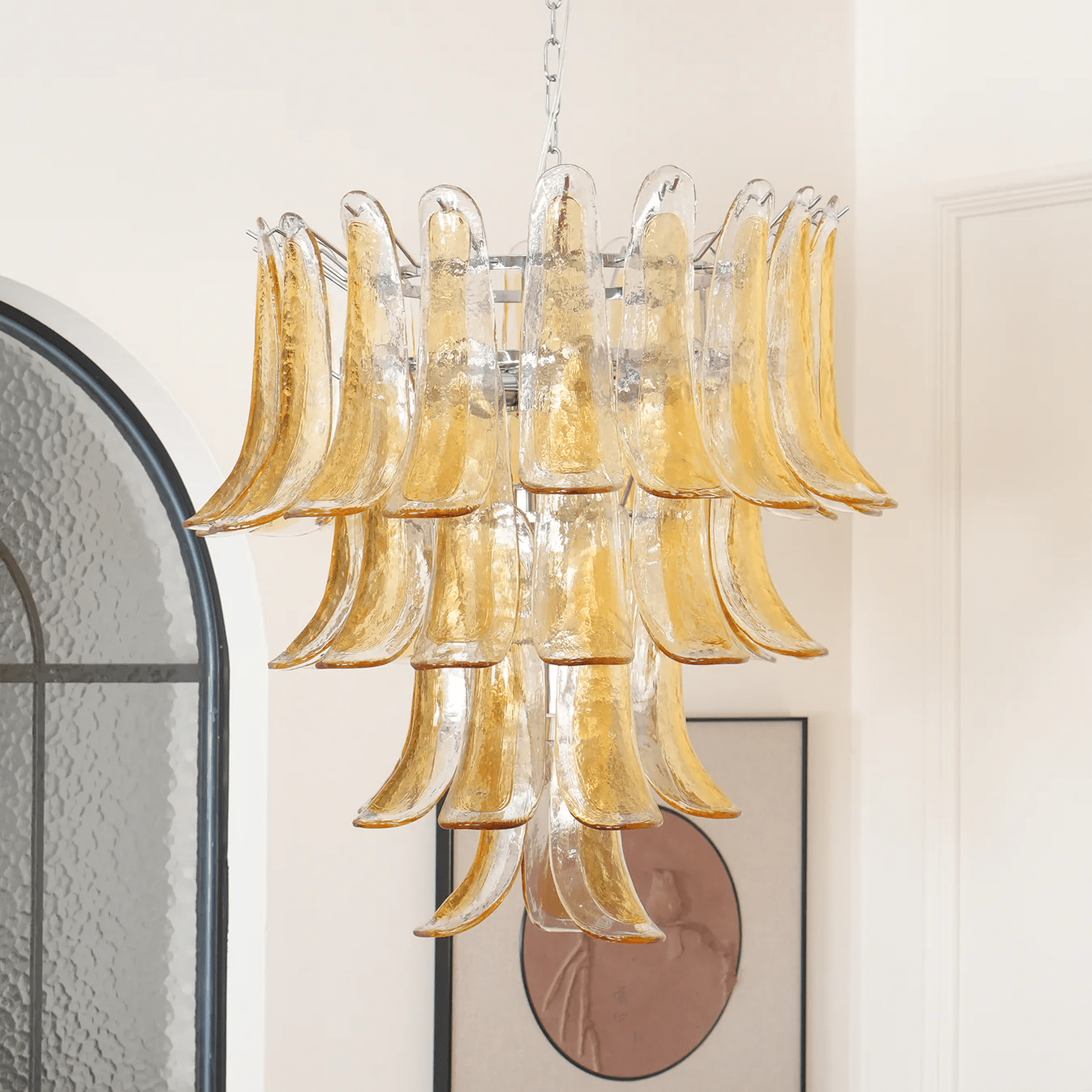 Aurora Chandelier Amber Lily Murano Glass Layered Centerpiece - Blowlighting