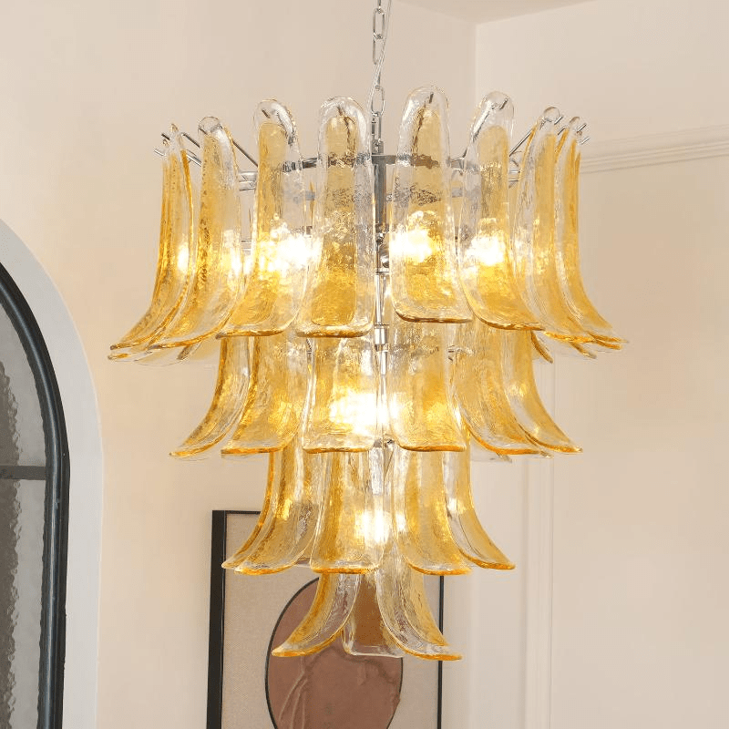 Aurora Chandelier Amber Lily Murano Glass Layered Centerpiece - Blowlighting