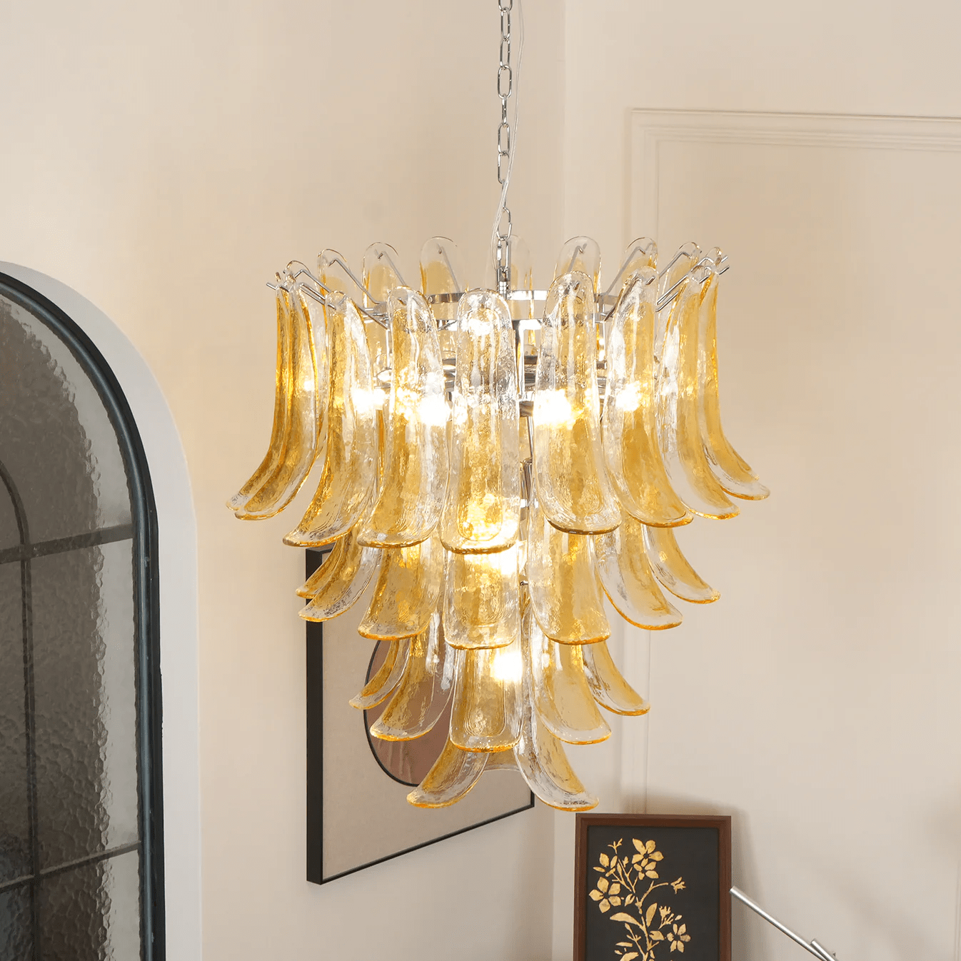 Aurora Chandelier Amber Lily Murano Glass Layered Centerpiece - Blowlighting