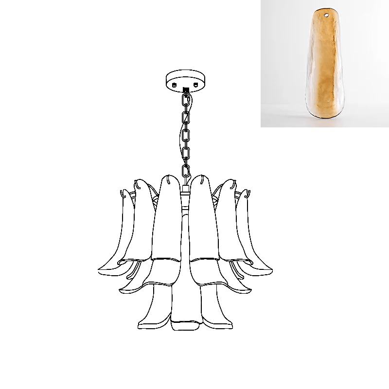 Aurora Chandelier Murano Glass Leaf Golden - Blowlighting