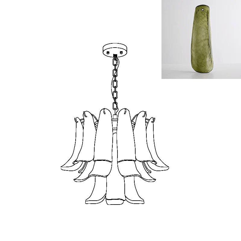 Aurora Chandelier Murano Glass Leaf Golden - Blowlighting