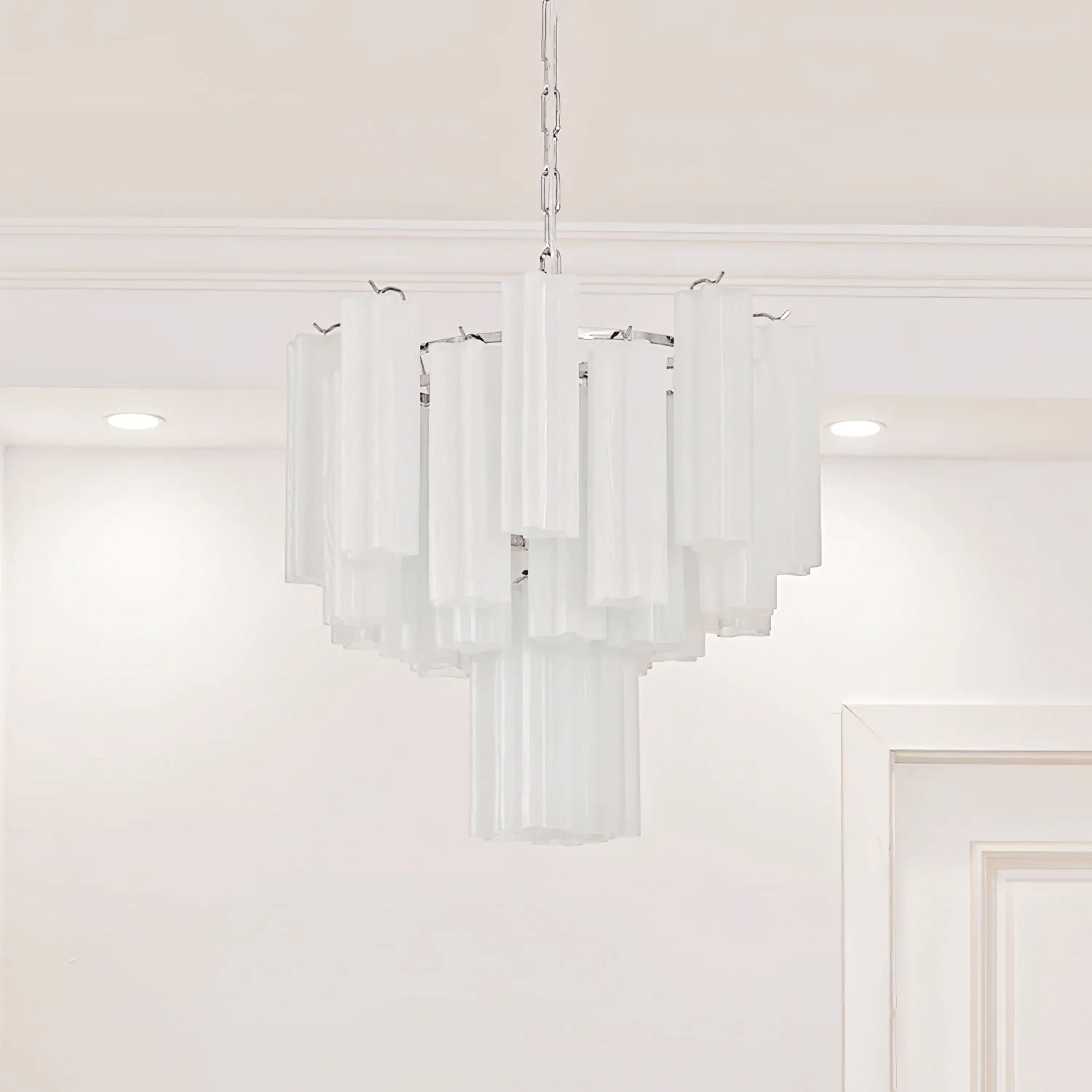 Aurora Chandelier Frosted Glass Tubes Layered Minimalist - Blowlighting