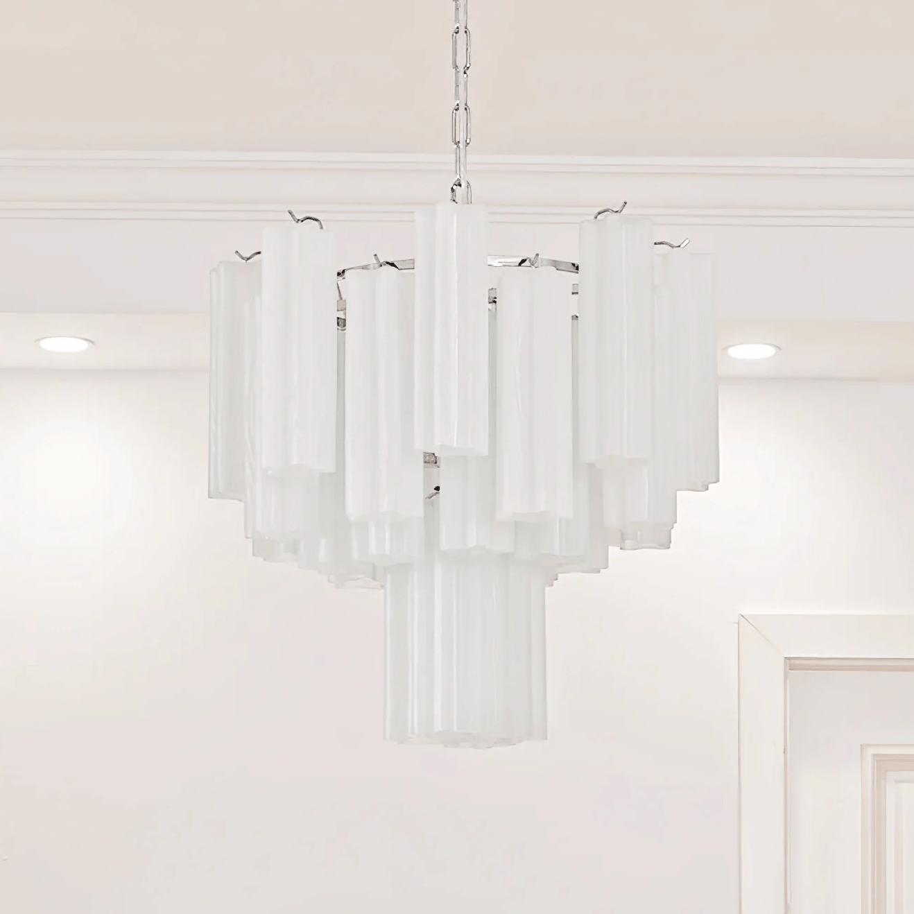 Aurora Chandelier Frosted Glass Tubes Layered Minimalist - Blowlighting