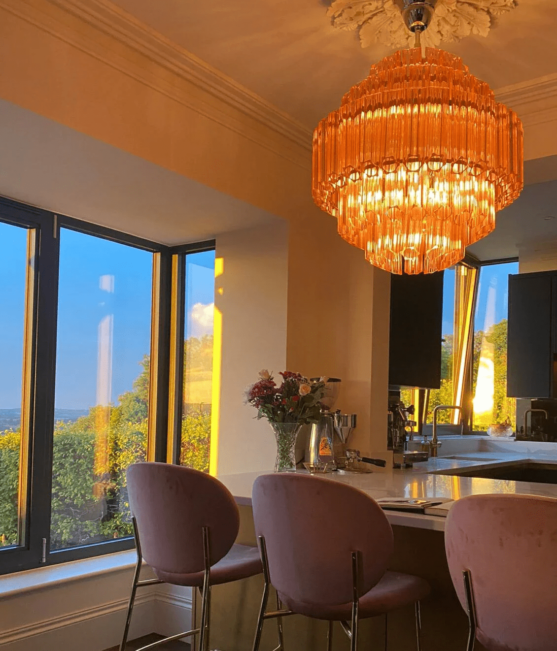 Aurora Chandelier Pink Glass Tube Layered Diamond - Blowlighting