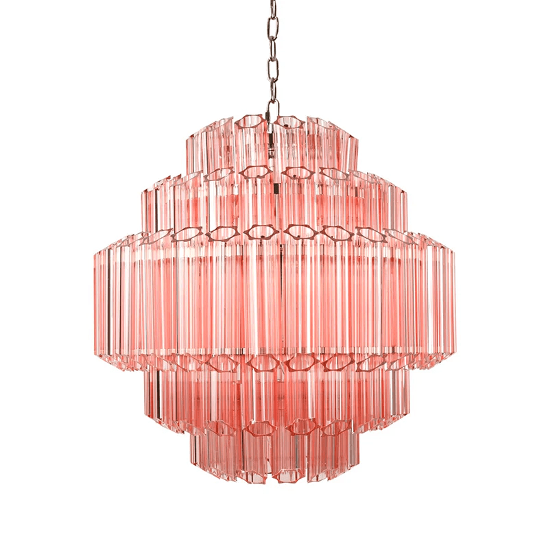 Aurora Chandelier Pink Glass Tube Layered Diamond - Blowlighting