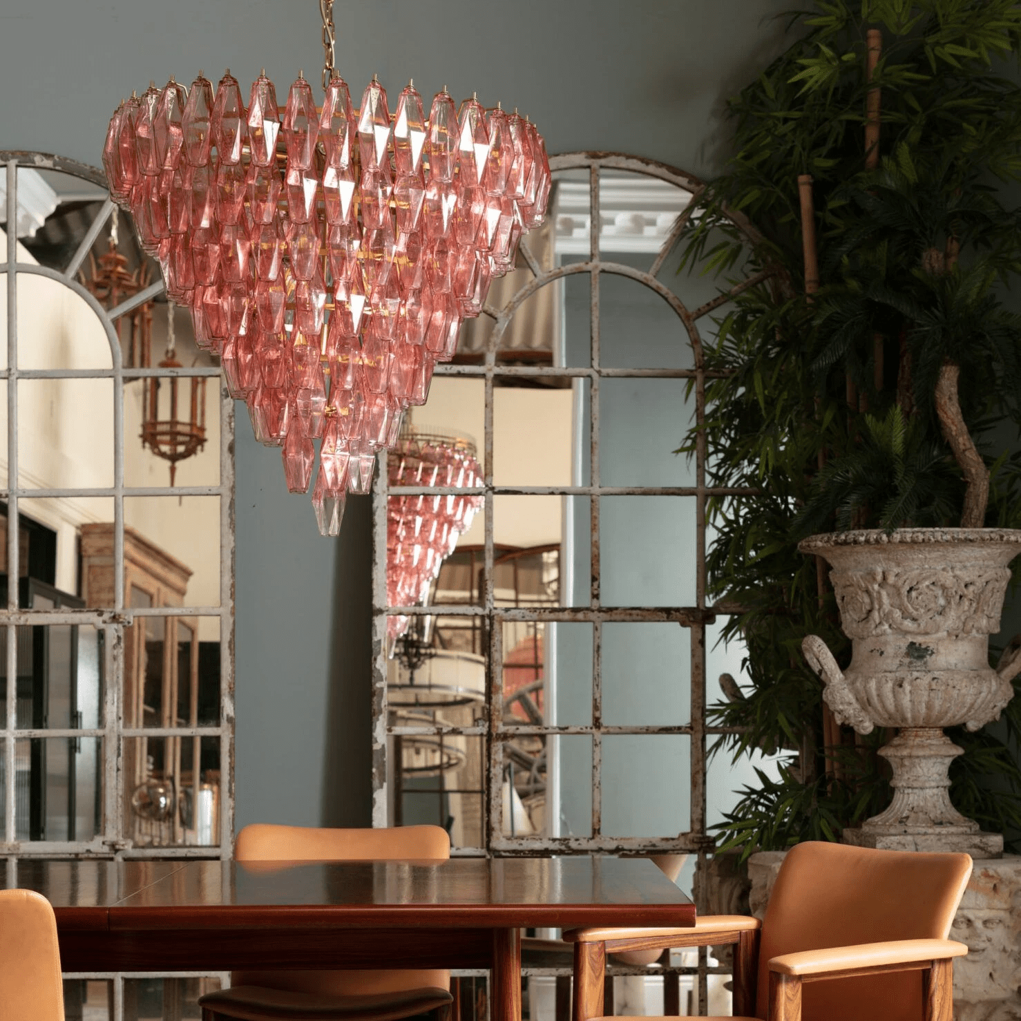 Aurora Chandelier Pink Faceted Glass Layered Vintage - Blowlighting