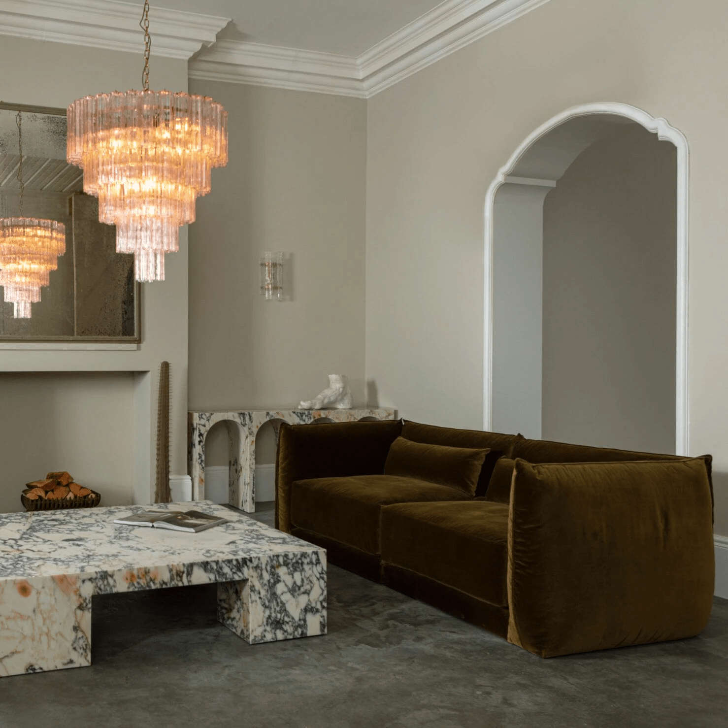 Aurora Chandelier Five Tier Fluted Glass Grande Mid Century - Blowlighting