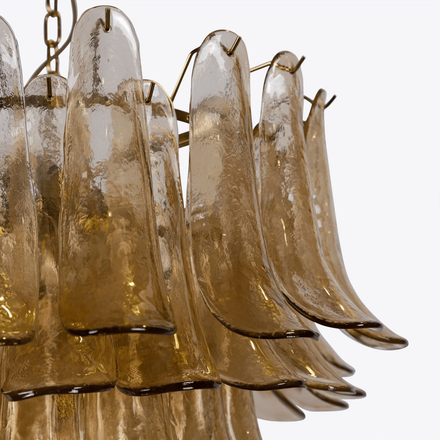 Aurora Chandelier Amber Murano Glass Petal Mid Century - Blowlighting