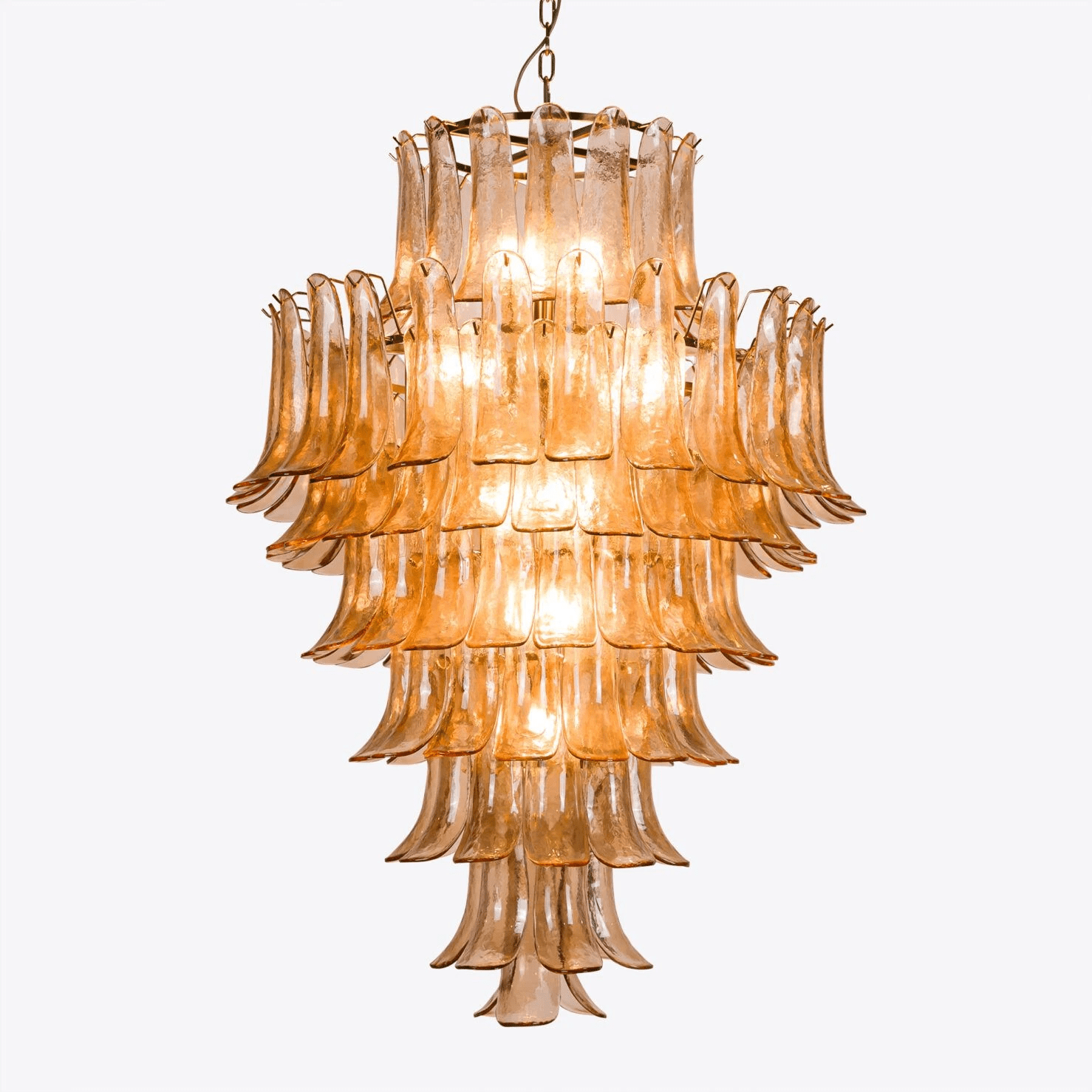 Aurora Chandelier Amber Murano Glass Petal Mid Century - Blowlighting