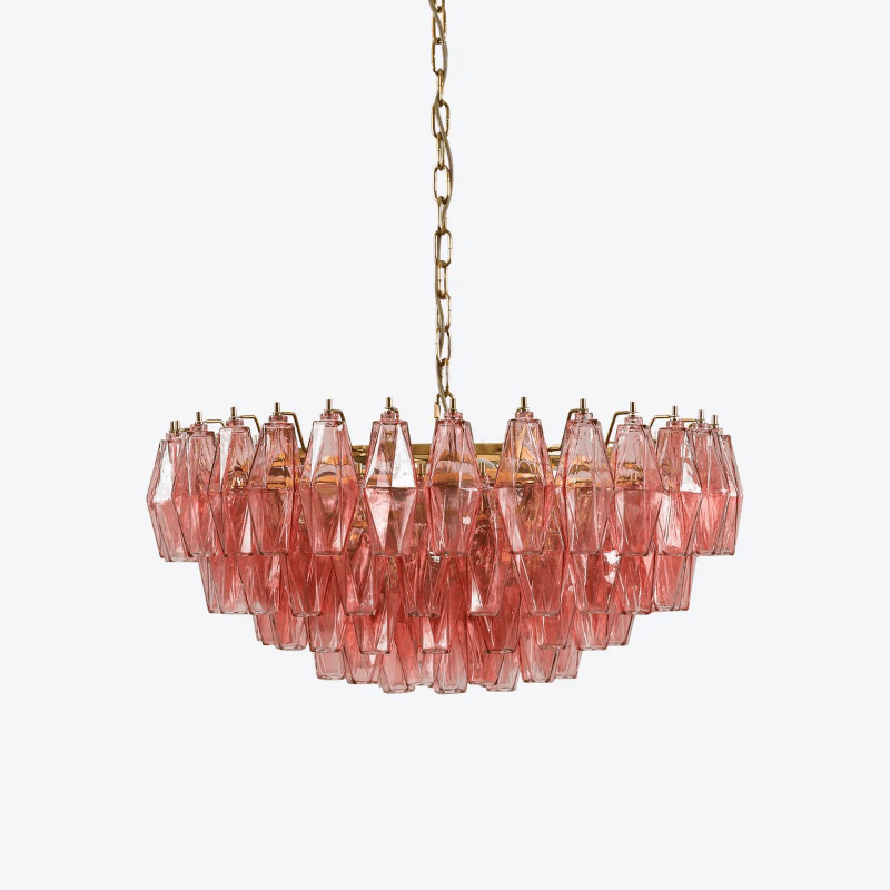 Aurora Chandelier Pink Polygon Glass Tiered Modern Artistic - Blowlighting