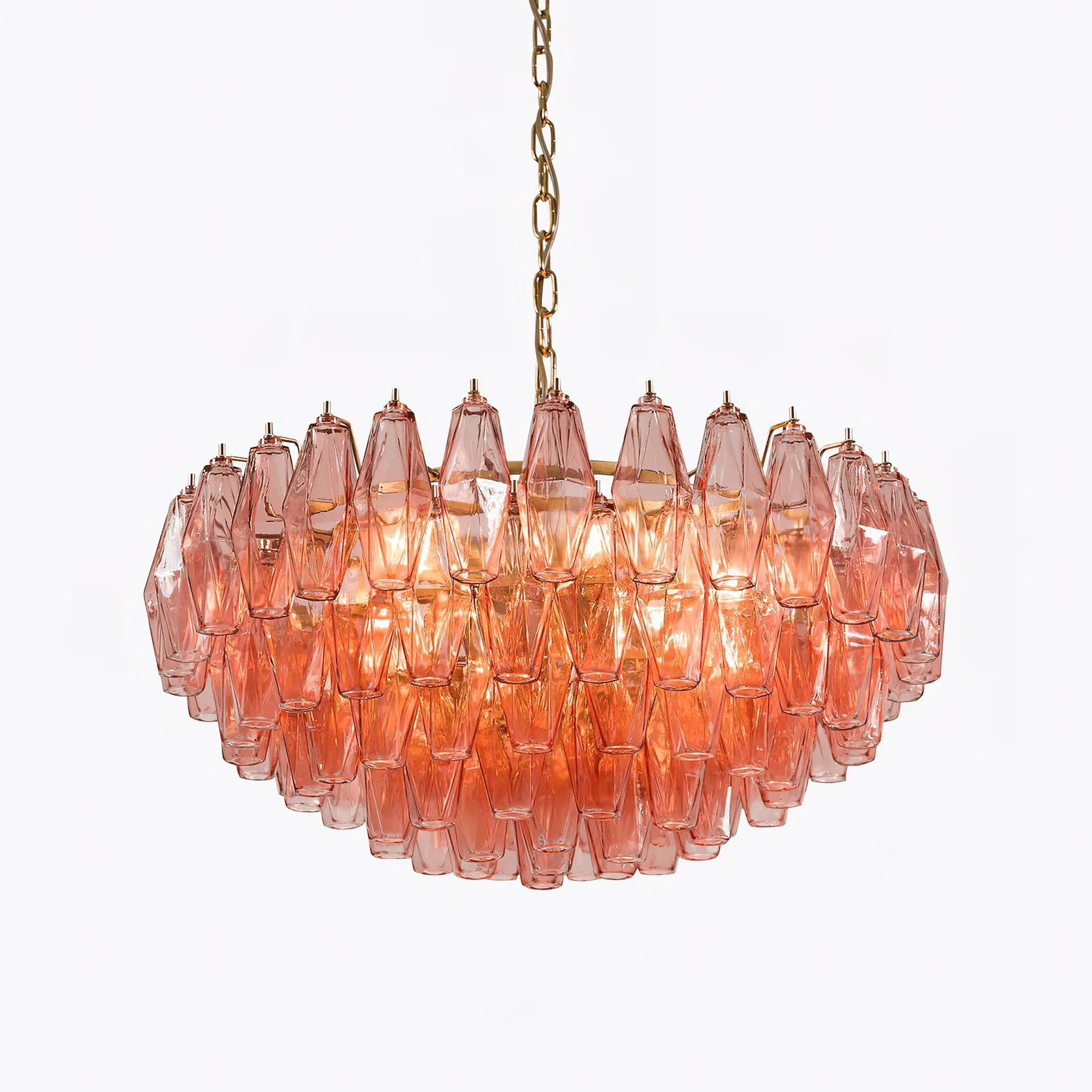 Aurora Chandelier Pink Polygon Glass Tiered Modern Artistic - Blowlighting