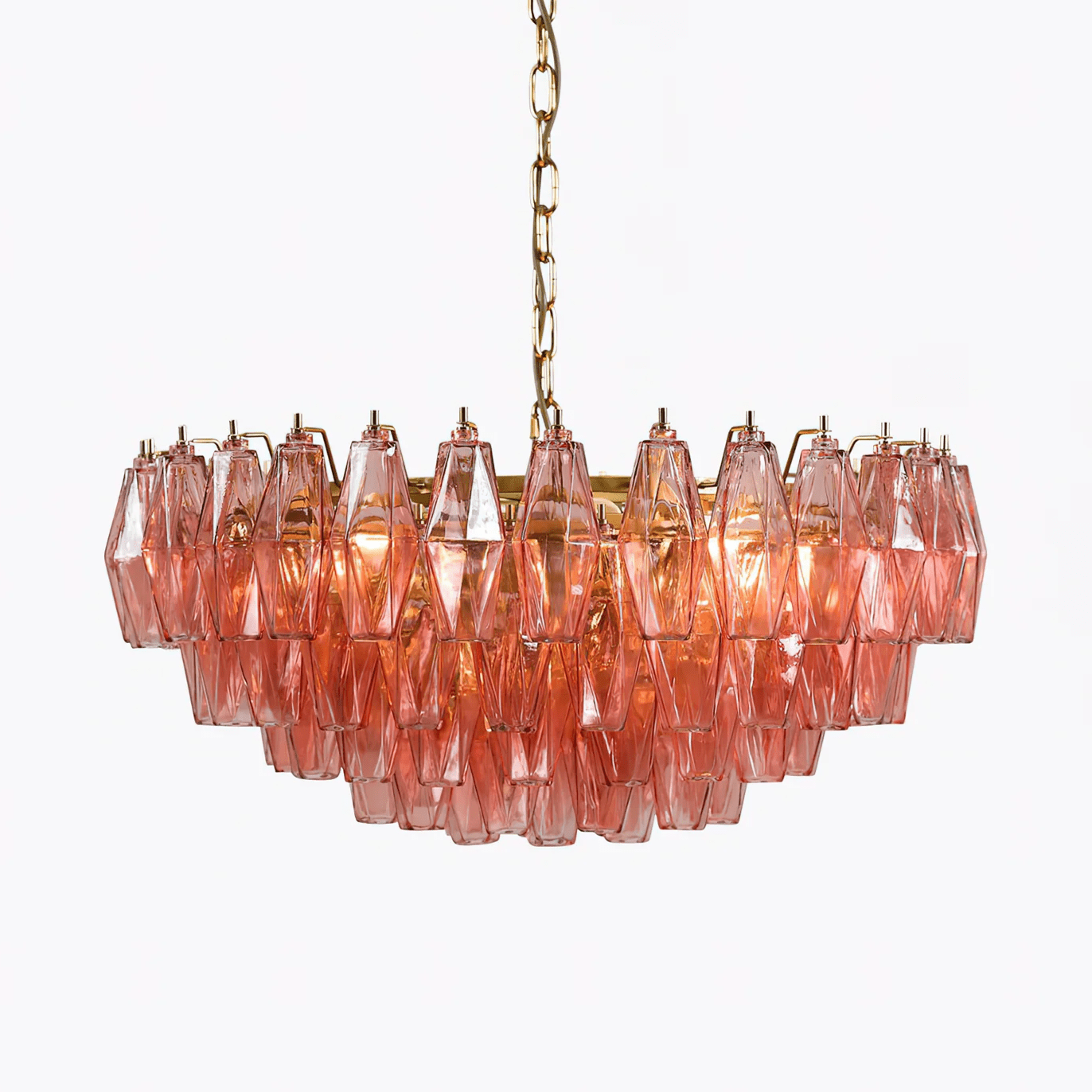 Aurora Chandelier Pink Polygon Glass Tiered Modern Artistic - Blowlighting