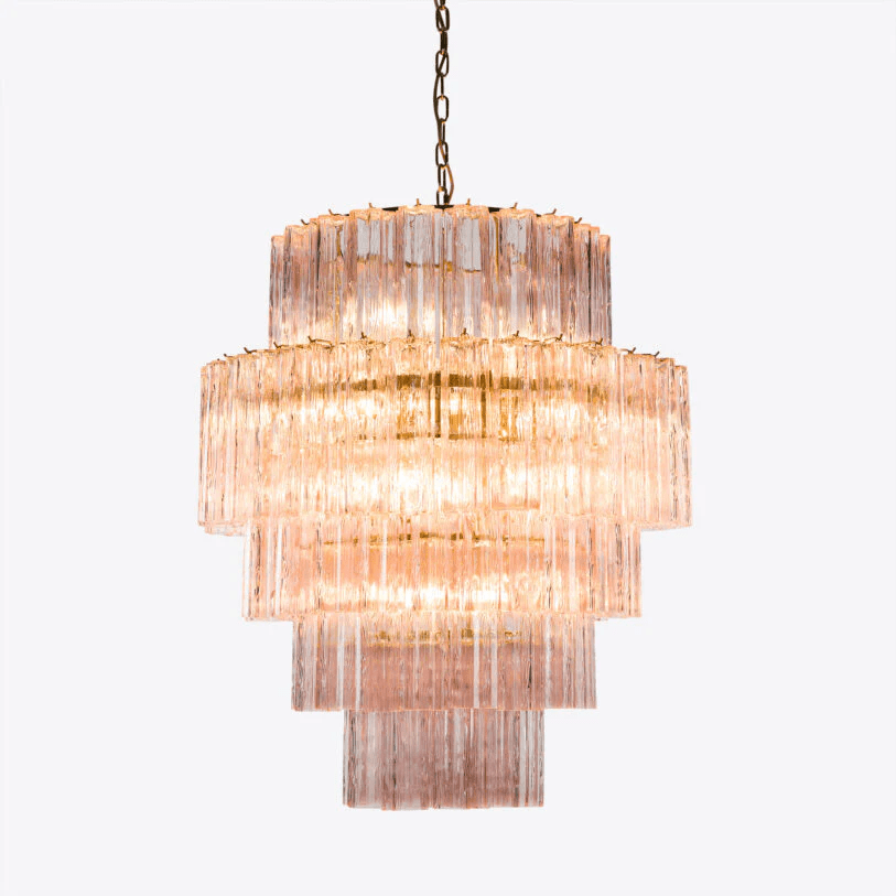 Aurora Chandelier Pink Prism Glass Layered Elegant - Blowlighting