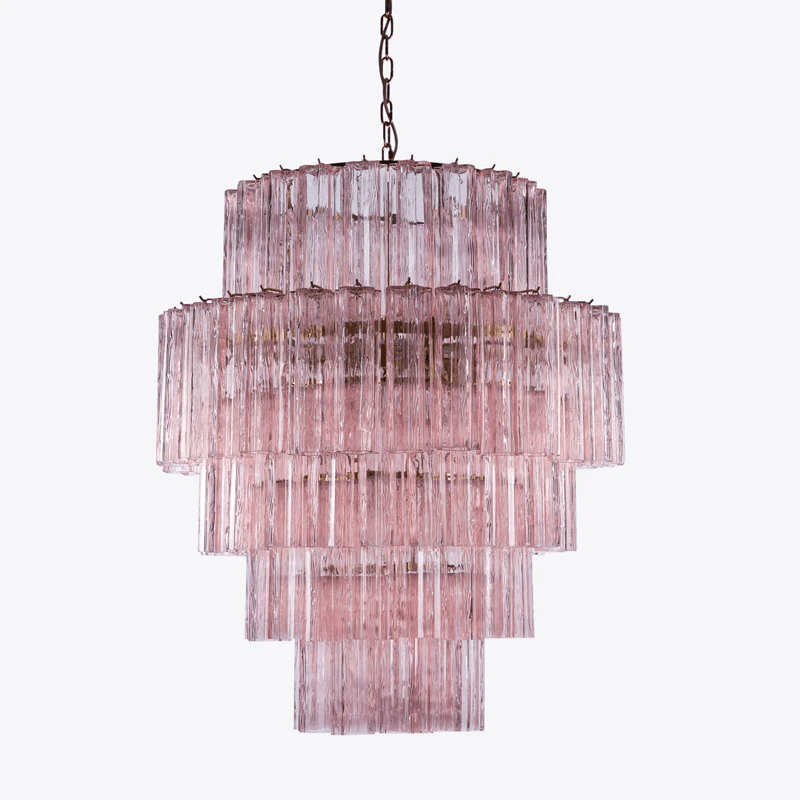 Aurora Chandelier Pink Prism Glass Layered Elegant - Blowlighting