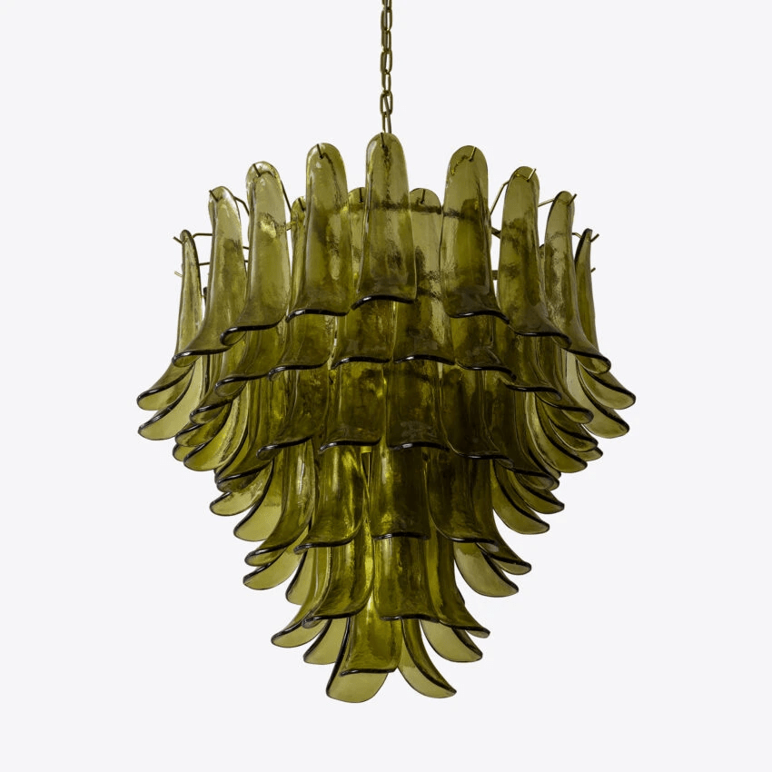Aurora Chandelier Green Petal Glass Layered Natural - Blowlighting