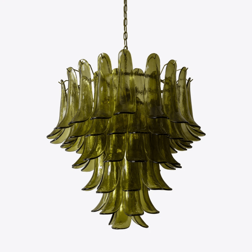Aurora Chandelier Green Petal Glass Layered Natural - Blowlighting
