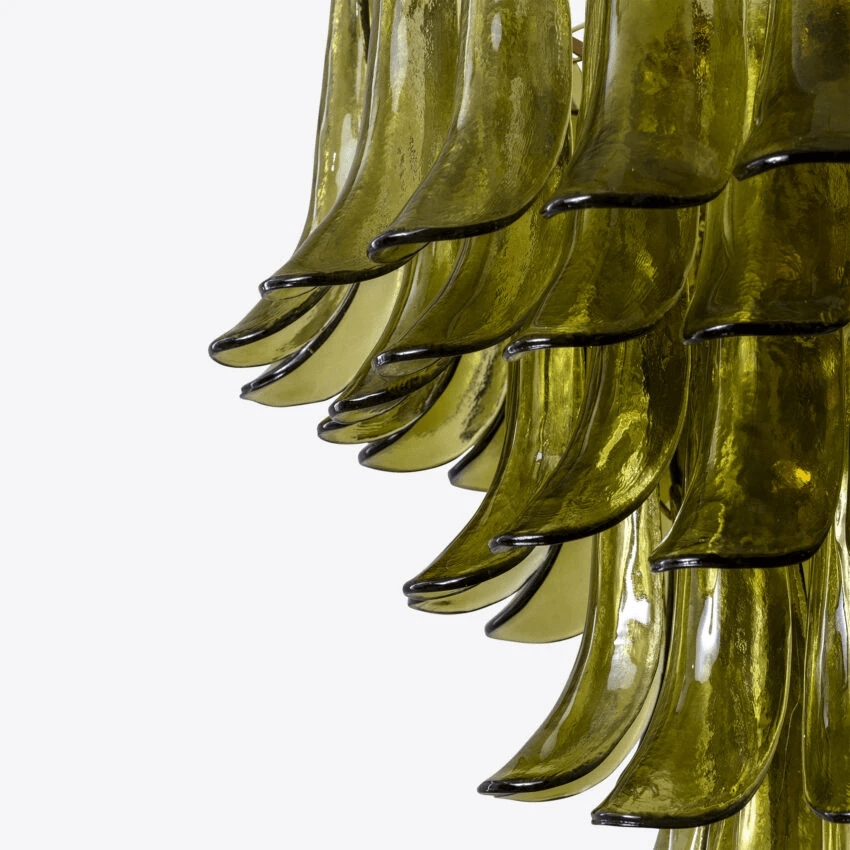 Aurora Chandelier Green Petal Glass Layered Natural - Blowlighting