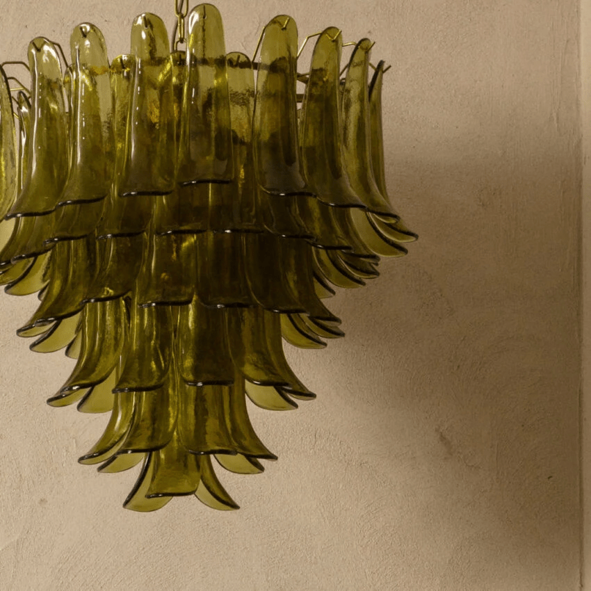 Aurora Chandelier Green Petal Glass Layered Natural - Blowlighting