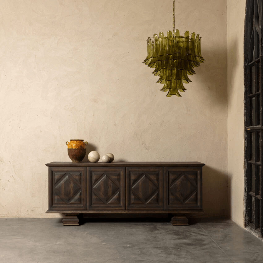 Aurora Chandelier Green Petal Glass Layered Natural - Blowlighting