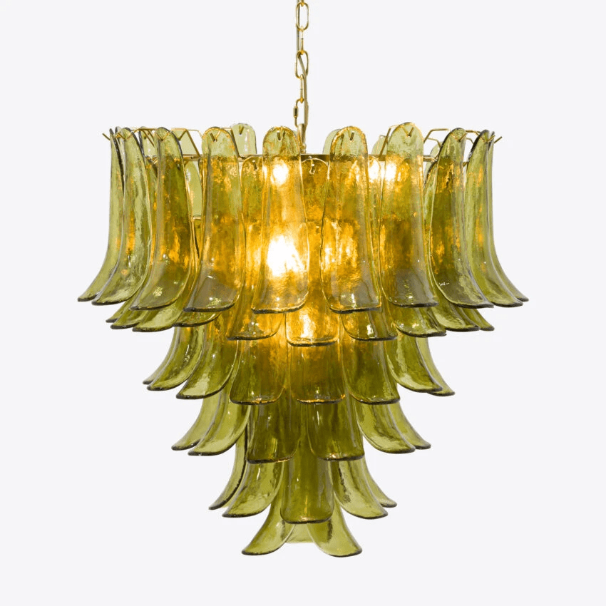 Aurora Chandelier Green Petal Glass Layered Natural - Blowlighting