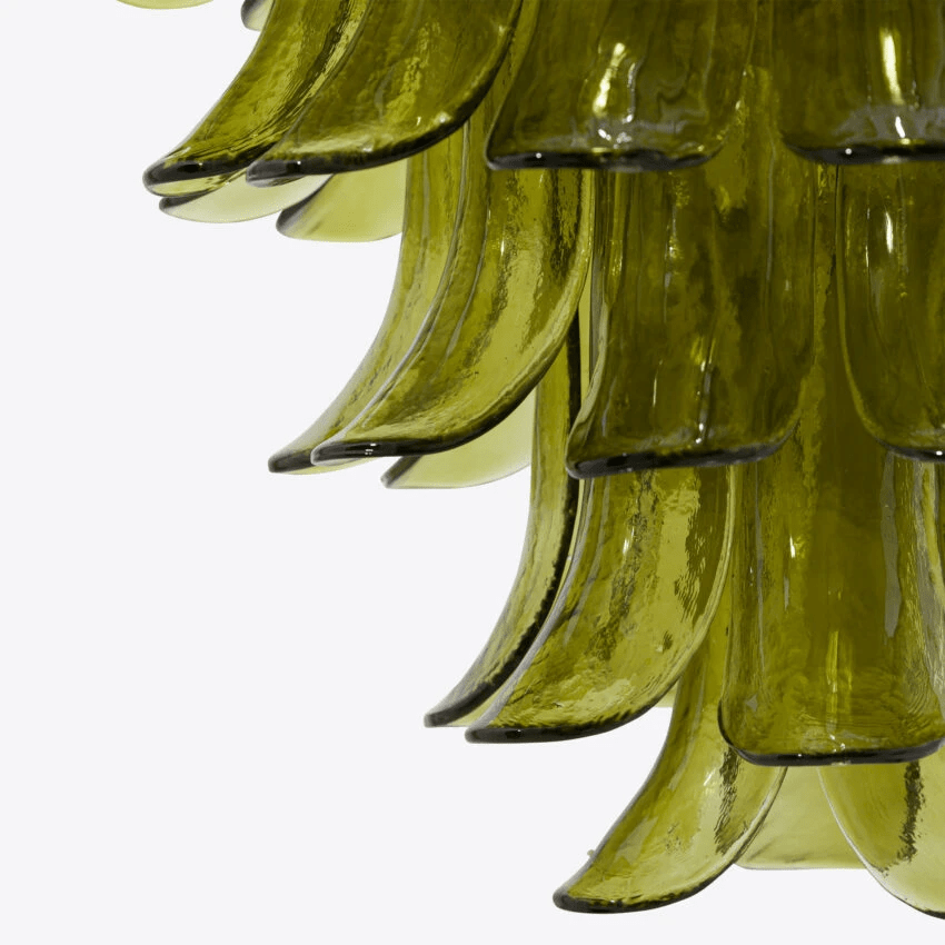 Aurora Chandelier Green Petal Glass Layered Natural - Blowlighting