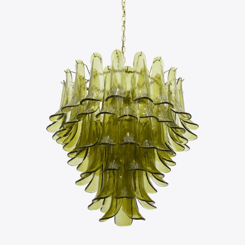 Aurora Chandelier Green Petal Glass Layered Natural - Blowlighting