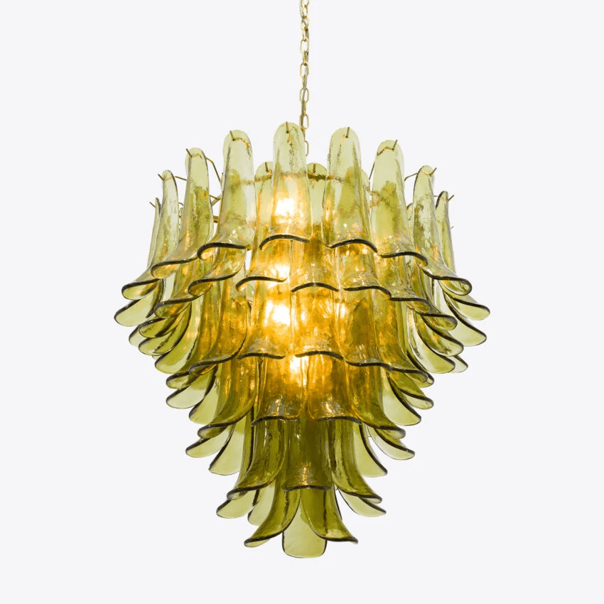 Aurora Chandelier Green Petal Glass Layered Natural - Blowlighting