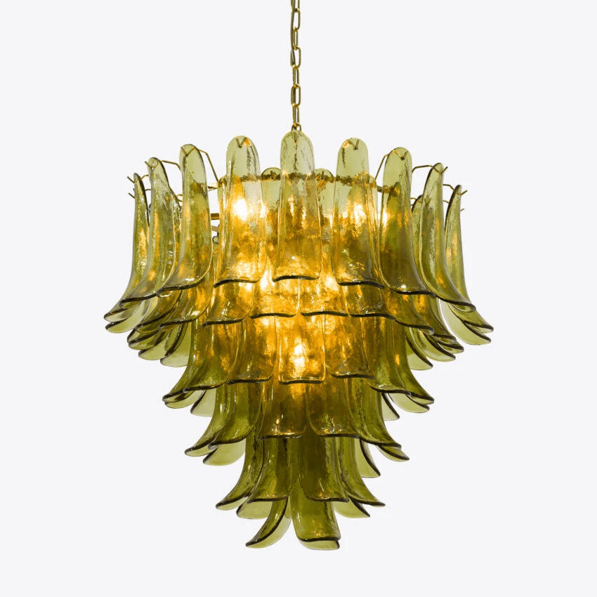 Aurora Chandelier Green Petal Glass Layered Natural - Blowlighting