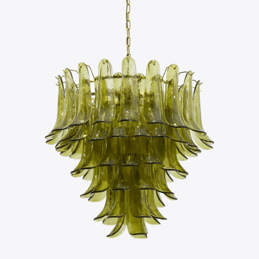 Aurora Chandelier Green Petal Glass Layered Natural - Blowlighting