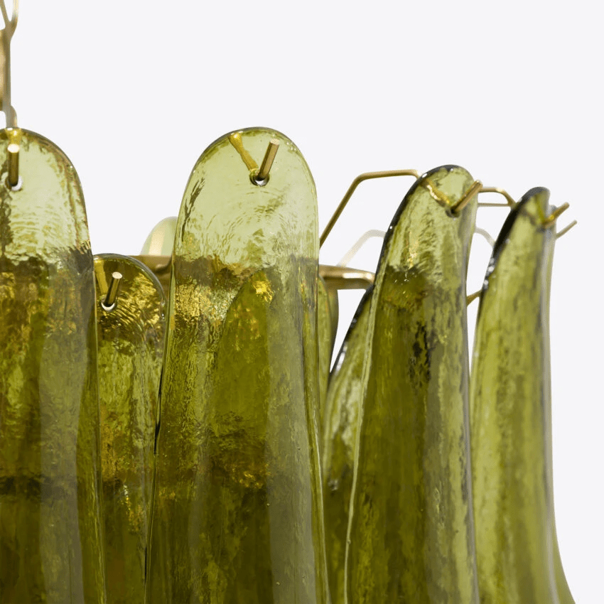 Aurora Chandelier Green Petal Glass Layered Natural - Blowlighting
