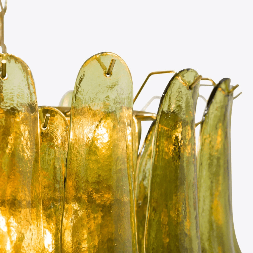 Aurora Chandelier Green Petal Glass Layered Natural - Blowlighting