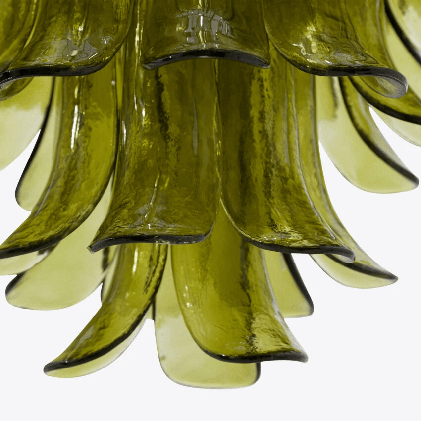 Aurora Chandelier Green Petal Glass Layered Natural - Blowlighting