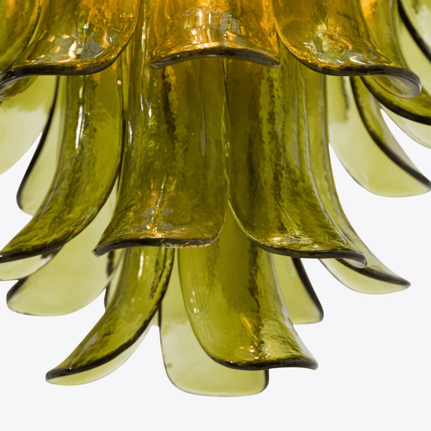 Aurora Chandelier Green Petal Glass Layered Natural - Blowlighting