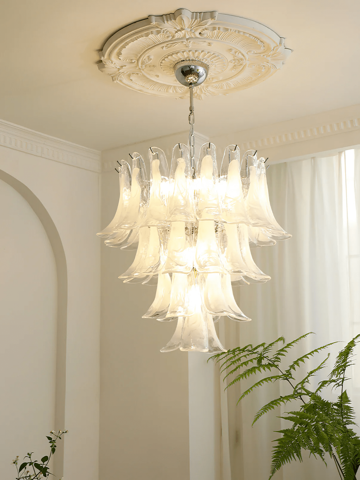 Aurora Chandelier Murano Glass Leaf Golden - Blowlighting