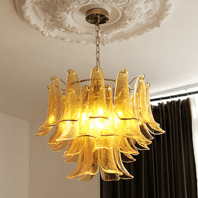Aurora Chandelier Murano Glass Leaf Golden - Blowlighting