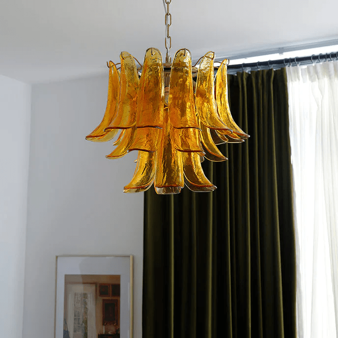 Aurora Chandelier Murano Glass Leaf Golden - Blowlighting