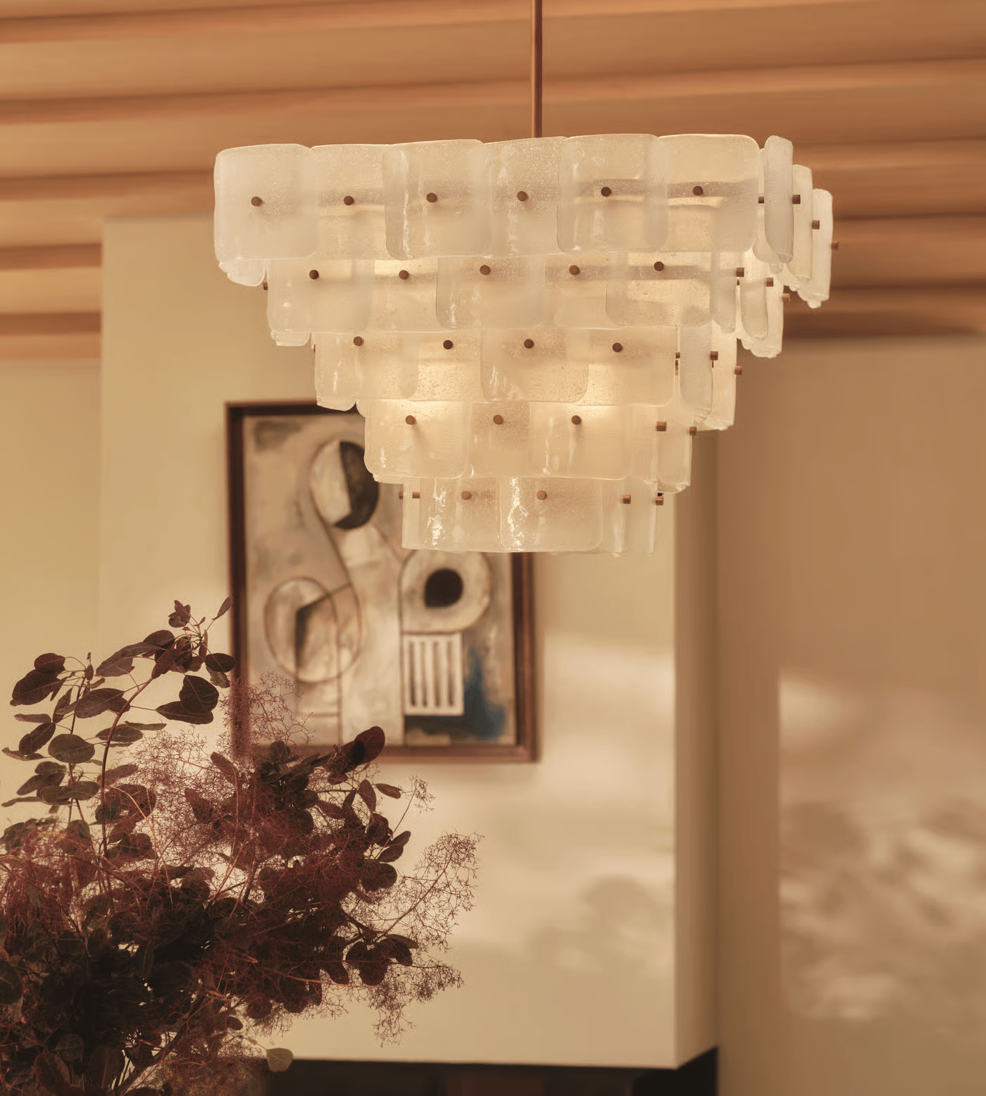 Aurora Chandelier White Frosted Glass Geometric Tiered - Blowlighting