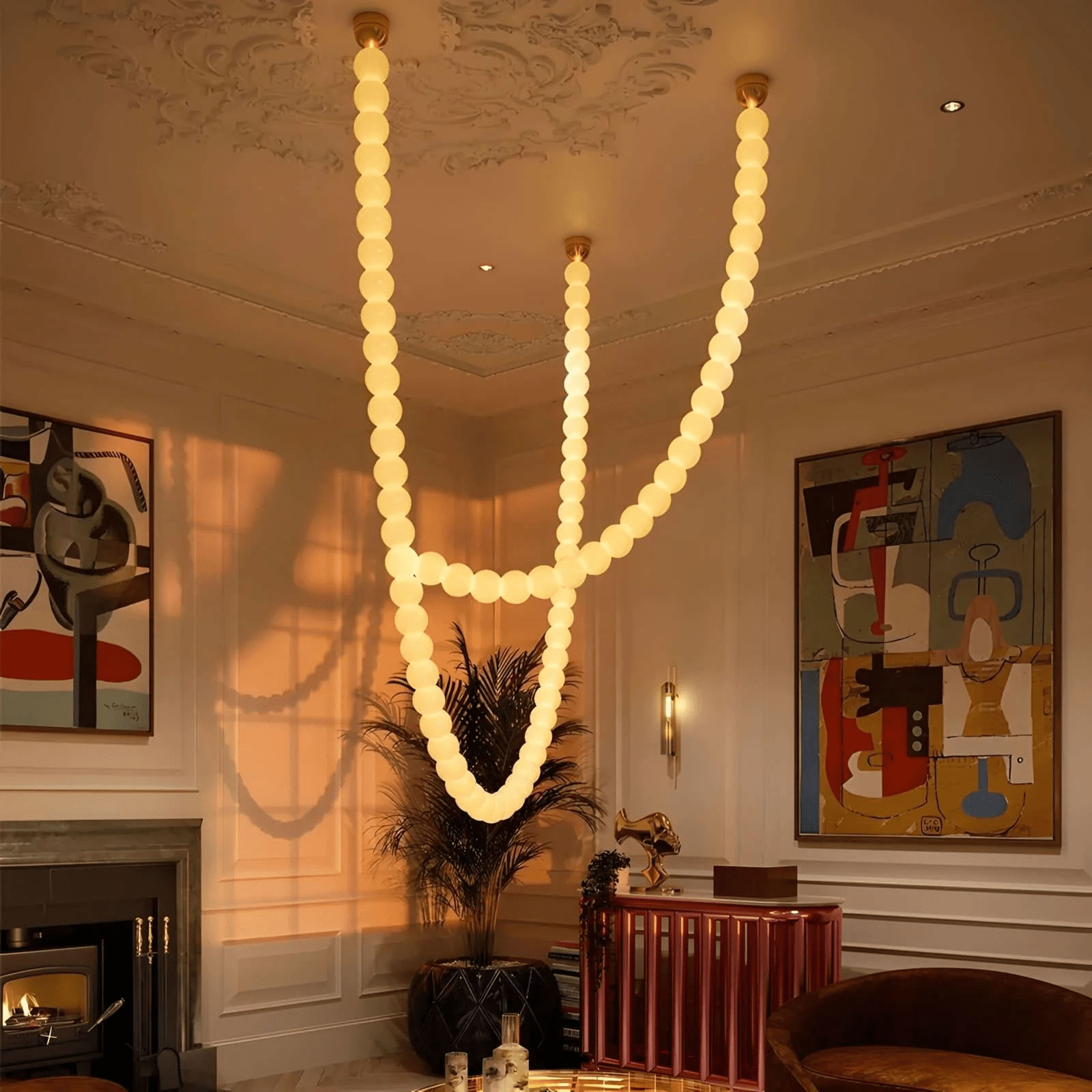 PearlCascade Glass Bead Chandelier - Blowlighting
